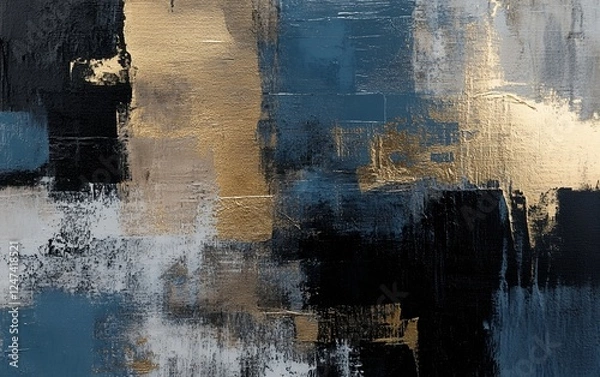 Obraz Elegant gold and navy blue abstract expressionist painting with textured brush strokes modern fine art for home decor and luxury branding