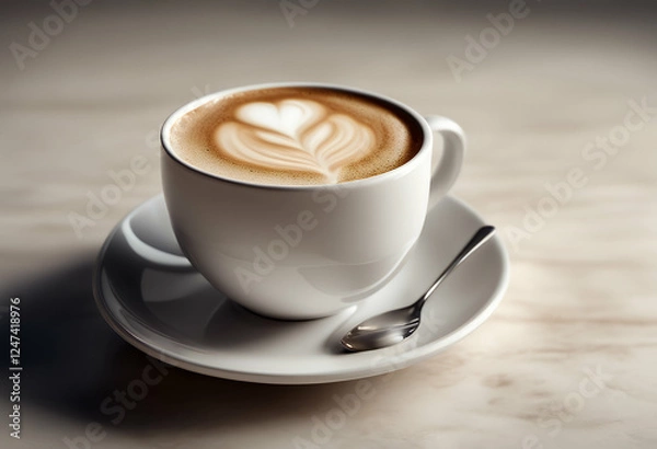 Obraz illustration isolated cup coffee cappuccino hot drink white background espresso cafes black latte mug plate beverage foam nubes bean small breakfast brown italian art design epicure aroma object