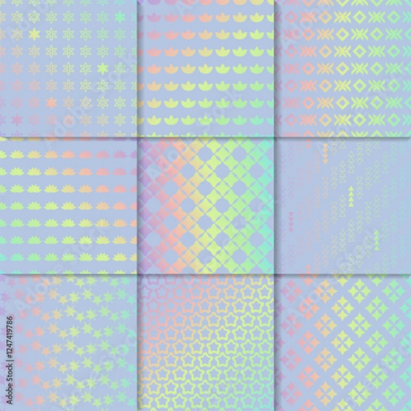 Fototapeta Hologram texture patterns. Vector gradient iridescent backgrounds set.