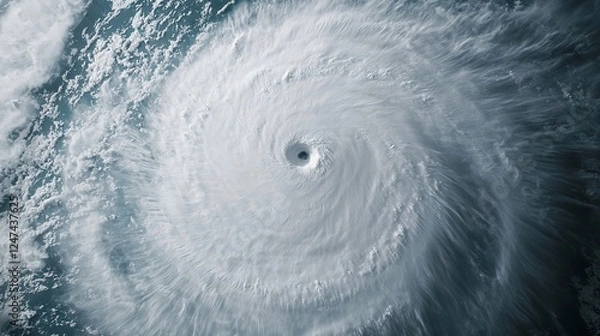 Fototapeta Satellite image of a powerful hurricane over the Gulf of Mexico, showcasing the eye of the storm and massive swirling cloud formations, vivid details of the storm's structure with dramatic contrasts 