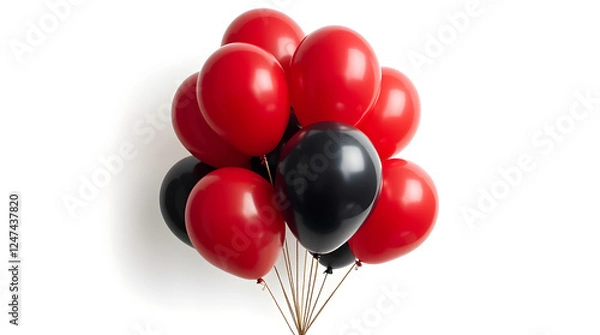 Fototapeta Red and Black Balloons Bunch: Party Decoration, Celebration, Birthday, Festive Event, Colorful Helium Balloons, Isolated on White Background