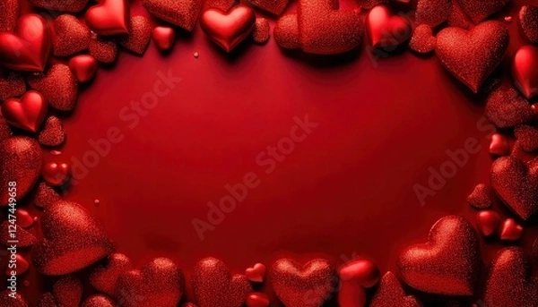 Fototapeta Valentines day, love, party, red hearts in front of a red background