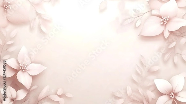 Fototapeta Delicate Blush Flowers and Leaves Border Design