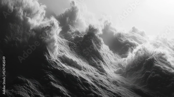 Fototapeta Dramatic monochrome cloudscape, sky, storm, texture, sunlight, background, graphic design