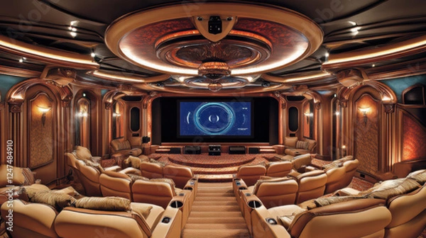 Fototapeta Luxurious home theater with smart projectors, plush seating, and elegant decor. ambiance creates perfect environment for immersive movie experience