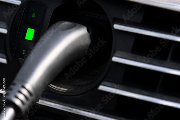 Obraz E-auto mit Stecker eingesteckt Detail Anschluß E Auto Laden und Aufladen