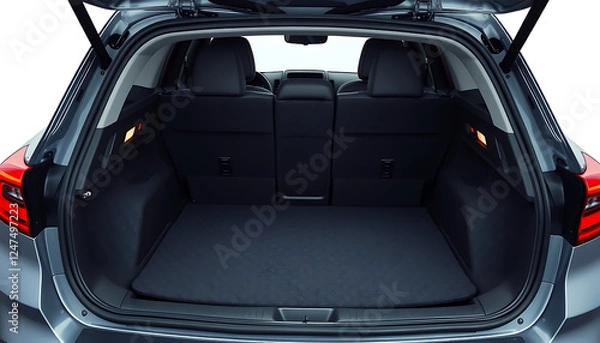 Fototapeta the interior of a car trunk, showing storage space and upholstery materials such as carpet or plastic.