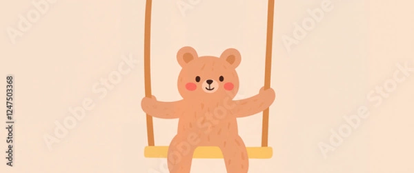 Fototapeta Gentle bear swinging in minimalist playground, playful innocence