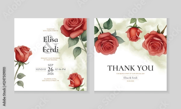 Fototapeta Wedding invitation card template with beautiful flower