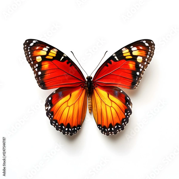 Fototapeta Vibrant Monarch Butterfly, Isolated on White Background: Perfect for Design Projects, Prints, and Illustrations. High-resolution image showcasing     