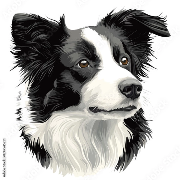 Obraz Border Collie Head – Energetic Watercolor Vector Illustration for Creative Projects  
