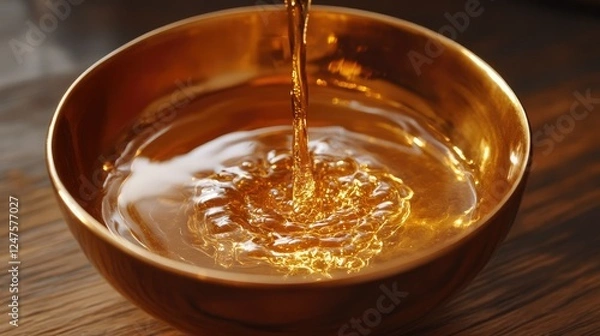 Obraz Golden Liquid Pouring into a Bowl: A Study in Texture and Light