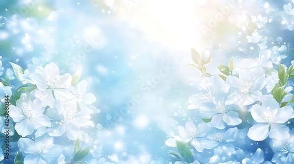 Fototapeta Spring blossoms, sunny garden, bokeh background, nature greeting card