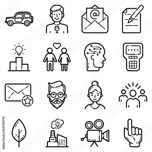 Obraz Essential Flat Icon Set Isolated On White Background