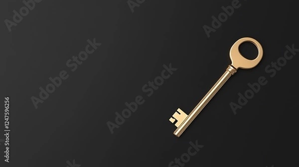 Fototapeta A shiny golden key rests on a dark background, symbolizing security, access, and the unlocking of potential.