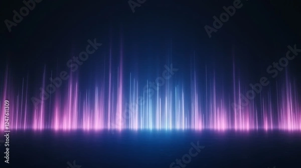 Fototapeta Vibrant light waves in pink and blue against a dark background, creating a dynamic visual effect.