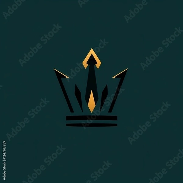 Fototapeta Crown of Ambition: A stylized crown design, blending regal symbolism with modern aesthetics. The dark teal background enhances the gold and black color scheme.  