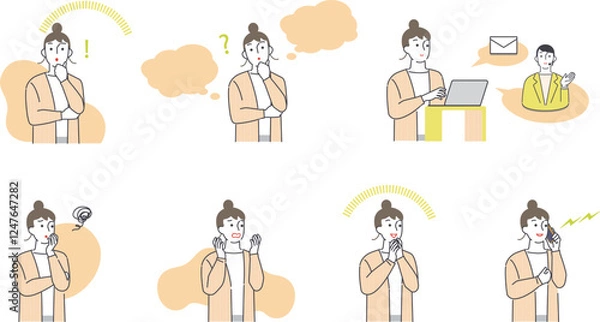 Obraz 問い合わせをする女性の一連の表情	