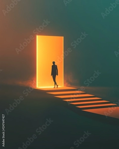 Obraz A silhouette walking through a glowing doorway.