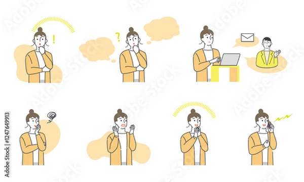 Fototapeta 問い合わせをする女性の一連の表情	