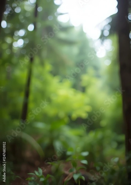 Fototapeta Defocused bokeh blur of green outdoors forest background bokeh green bokeh green abstract background light bright blur pattern