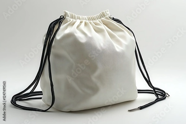 Fototapeta Stylish Off-White Drawstring Backpack with Black Straps