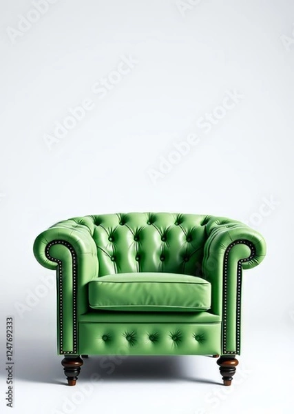 Fototapeta A light green chesterfield chair isolated on white background with shallow depth of field bokeh green bokeh green abstract background light bright blur pattern