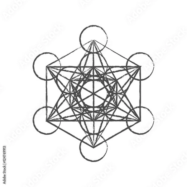 Fototapeta Metatron's Cube. Flower of life. Vector Geometric Symbol isolated. Sacred Geometric Figure named Metatrons Cube. Metatron's Cube isolated holy sacred symbol.
