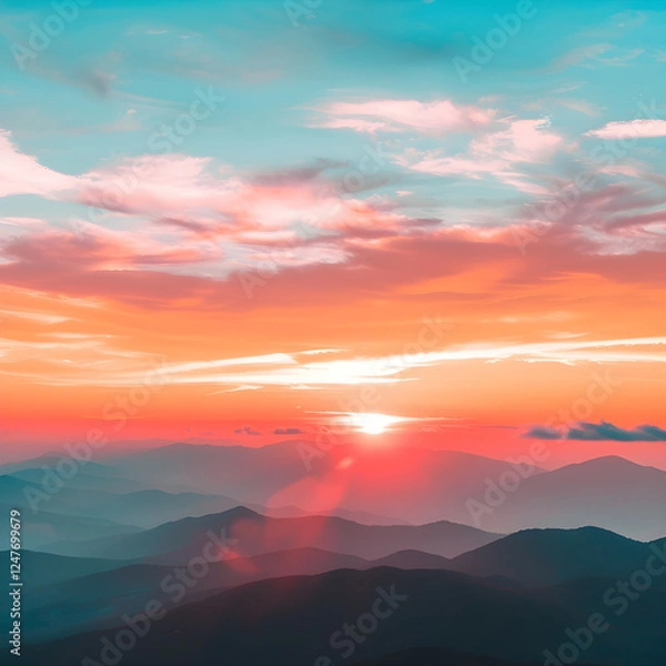 Fototapeta Enchanting Twilight Sky - A Tranquil Panorama of Sunset over Mountainous Horizon for Phone Wallpaper