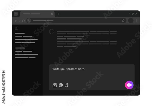 Obraz user interface of AI chat bot large language model service LLM artificial intelligence in dark mode web browser page form to ask question