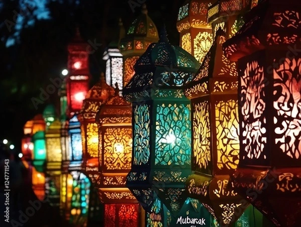 Fototapeta Illuminated Lanterns: A Vibrant Display of Ramadan Mubarak Decorations