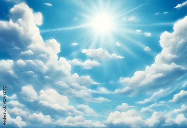 Fototapeta clouds blue vector shining sparse sky white day scene anime background style sun cartoon sunny fluffy illustration generative ai cloud game summer cloudy colours abstract heaven baby bright air
