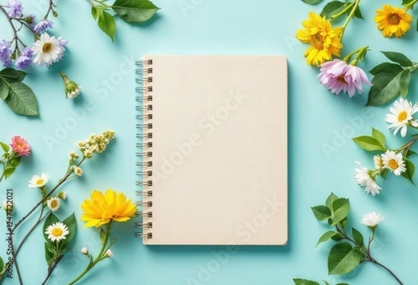 Fototapeta blank open spring notebook on the empty background notepad sheet