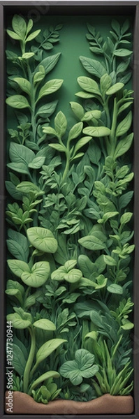 Fototapeta Custom Plasticine Clay Wall Gypsum Sculpture Featuring Green Trees Lush Plants and Forest Scene for a Tranquil Room Ambiance