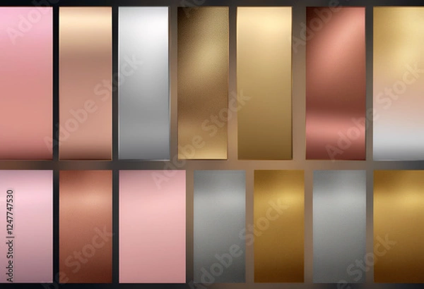 Fototapeta frame gradient metalic rose vector texture border background foil golden gold design ribbon label gradation set silver shiny collection metal colours pink copper glistering grey smooth chrome brass