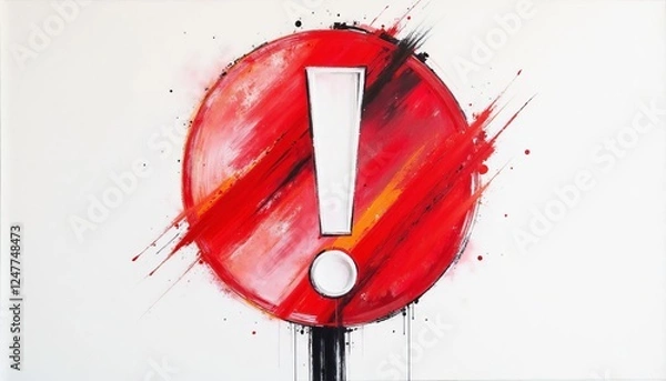 Fototapeta Abstract Red Exclamation Point on White Canvas