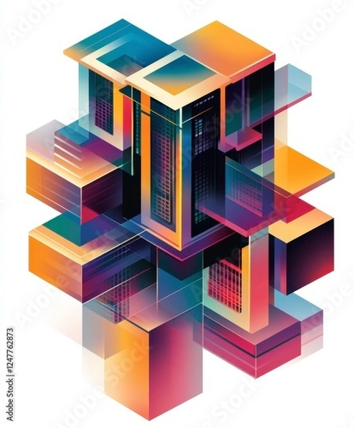 Fototapeta Abstract Geometric Composition with Colorful Shapes and Patterns