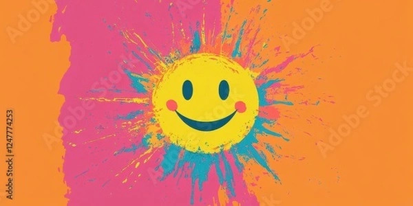 Fototapeta Happy Smiley Face Exploding With Colorful Splashes