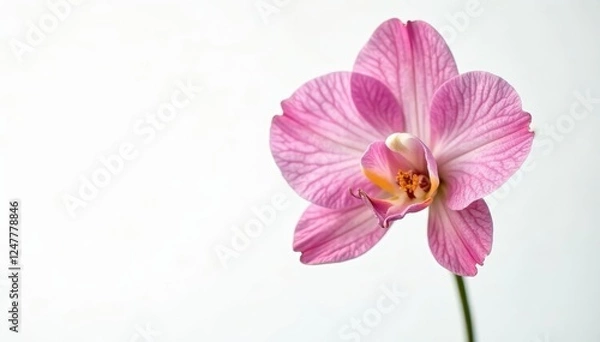 Fototapeta Pink and white snapdragon flower with slender stem and textured petals in a single bloom isolated, flowers, snapdragons, garden