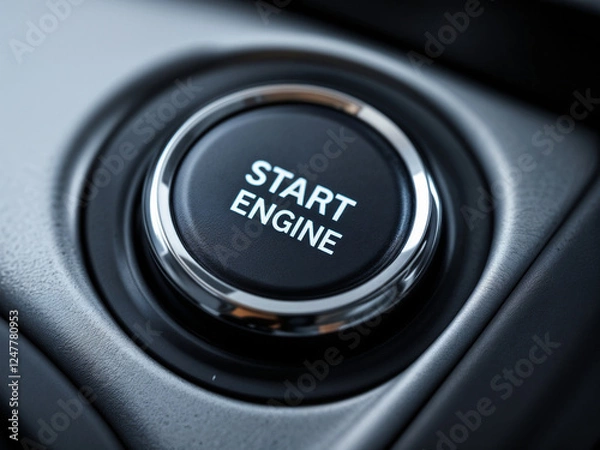 Obraz Engine start button readies ignition system inside vehicle interior space
