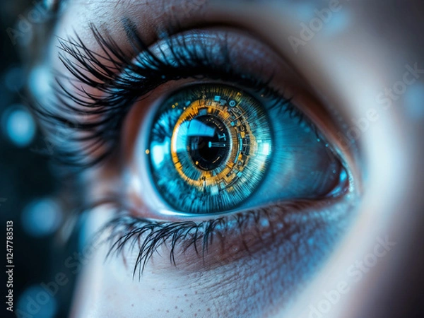 Obraz Human eye displays futuristic technology elements showing digital integration and enhanced vision capabilities