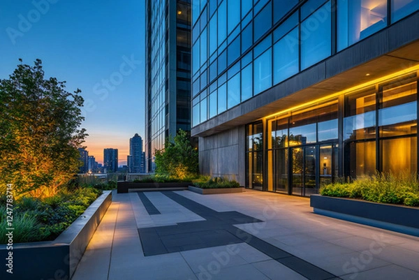 Obraz 夜の都市 - 未来的な高層ビルと車の光跡