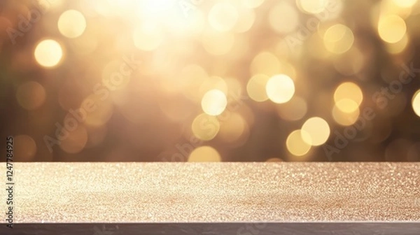 Obraz Gold Glitter Tabletop Background with Bokeh Lights