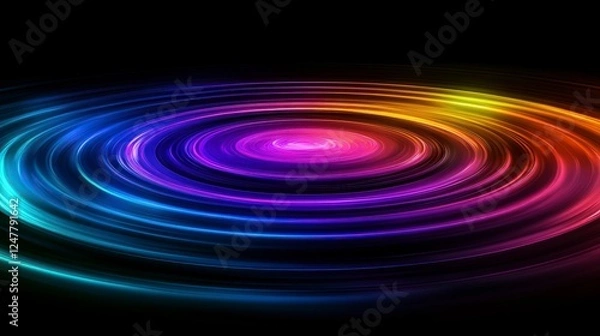 Fototapeta Colorful Light Swirls and Circular Patterns on Black Background