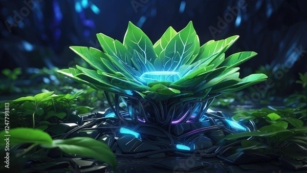 Fototapeta A digital rendering of a young green plant sprouting from the soil