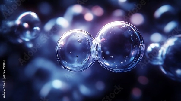 Fototapeta Two Connected Transparent Spheres Float In Dark Background