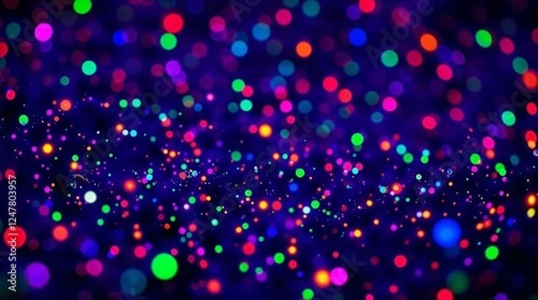 Obraz Bioluminescent colors, extreme macro close-up of a neon-lit starfield with glowing comets and asteroid belts