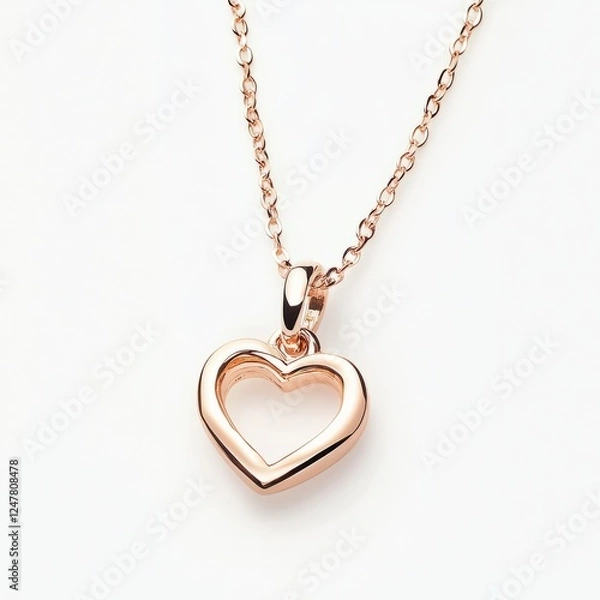 Fototapeta A delicate sweetheart pendant with a heart shape, hanging on a simple chain, on isolated white background
