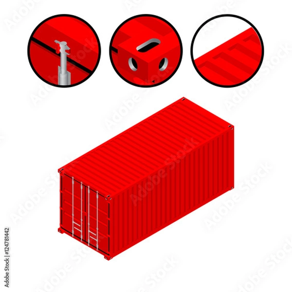 Fototapeta High detailed cargo container isometric vector illustration. Isolated in white background.