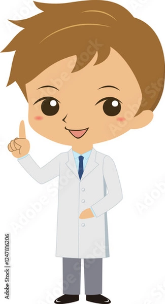 Obraz 指差しをする白衣を着た男性、医者の